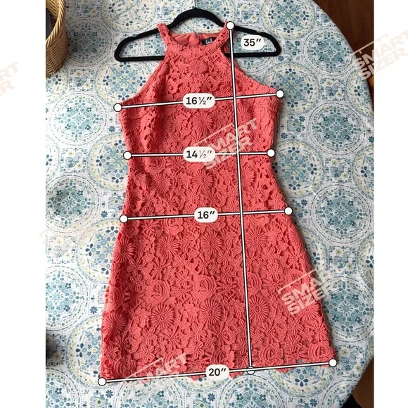 Lulus Love Poem Coral Orange / coral lace mini dress, medium - Picture 7 of 7